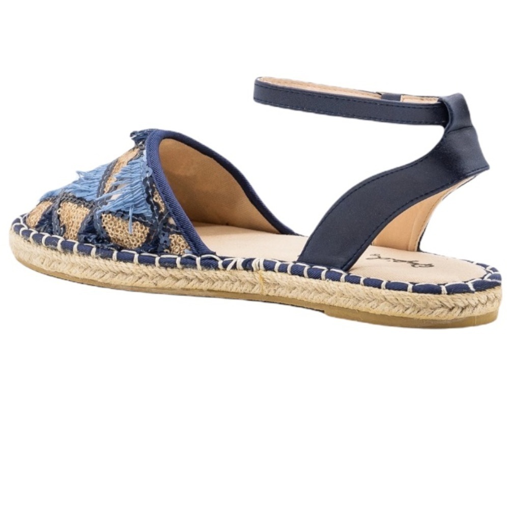 Qupid Sora fringe sequin espadrille blue flats 7 - Picture 7 of 12